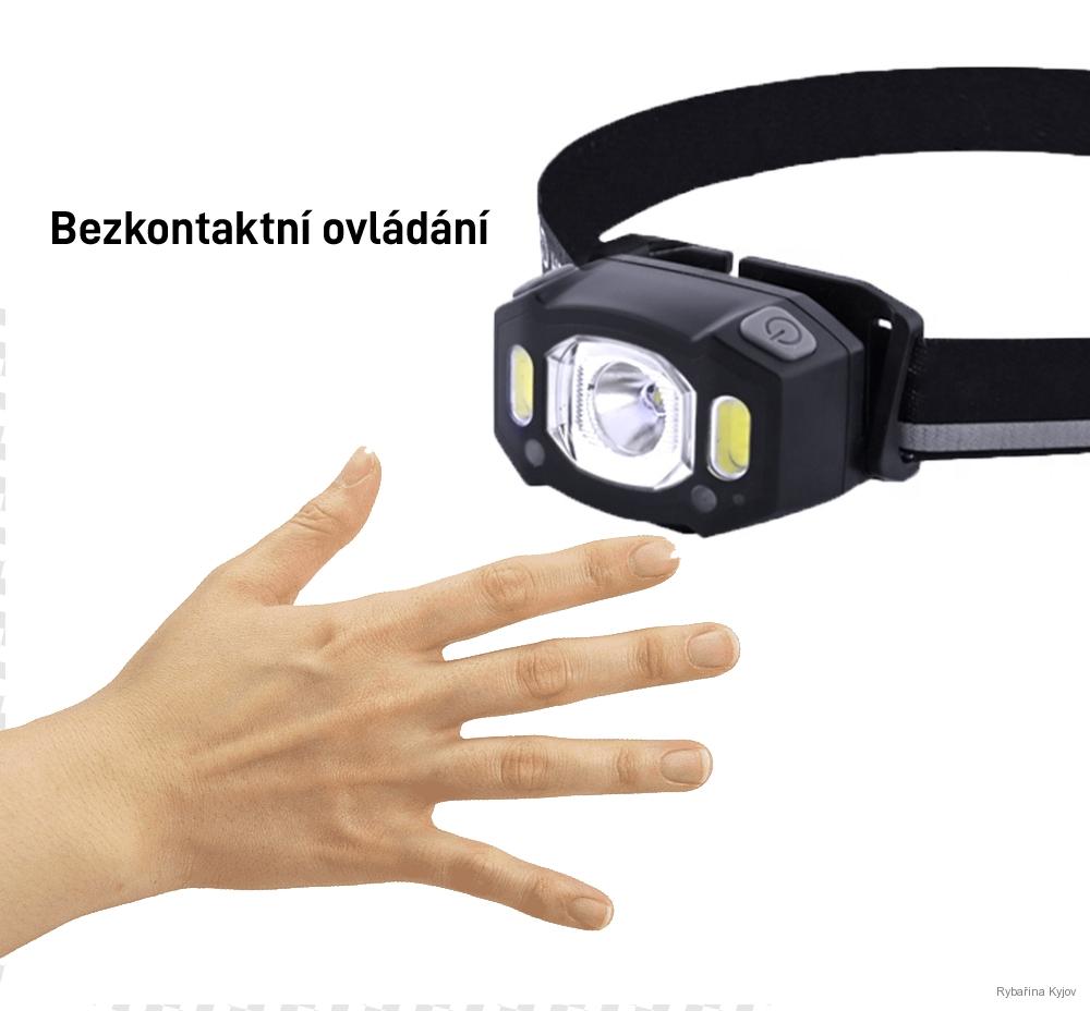 USB nabíjecí čelovka HL1200 s bezkontaktním senzorem zapínání. 1200mAh